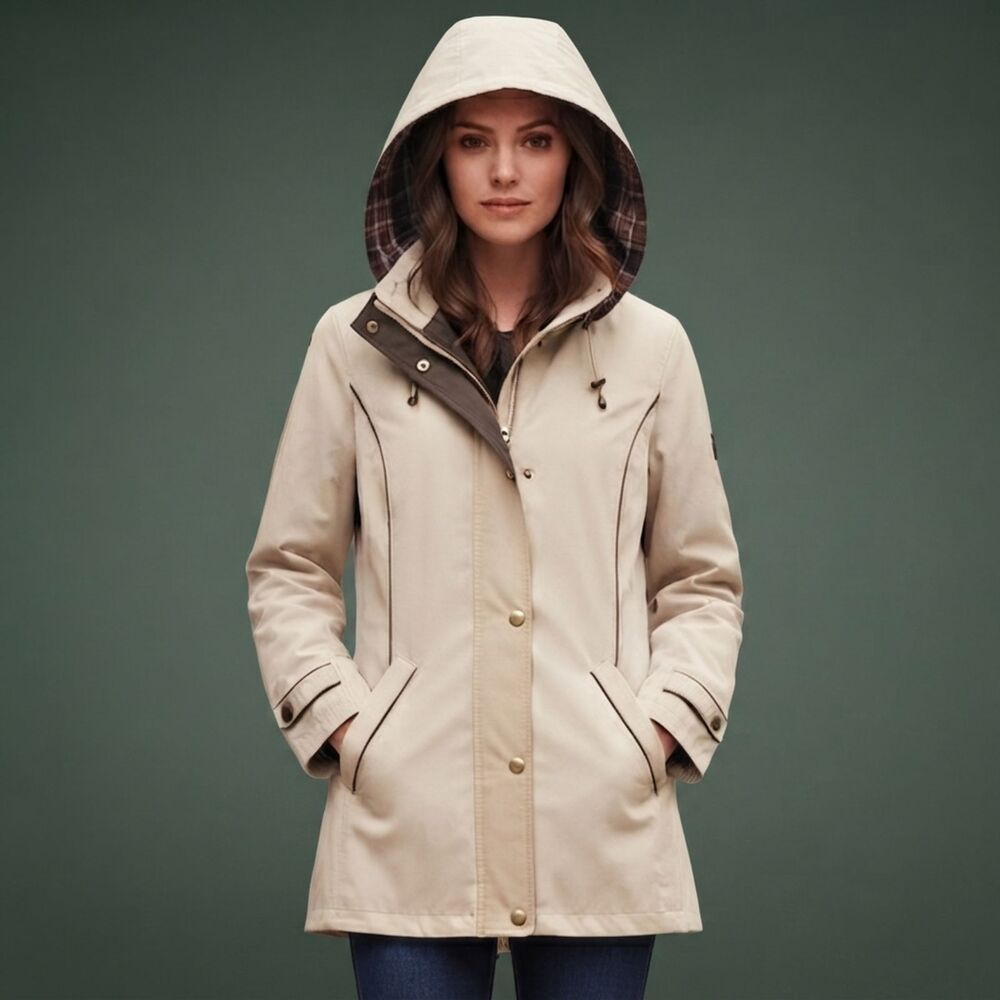 Braefair XS Tan All-Weather Jacket Hooded Plaid Lined Anorak Coat